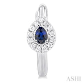 4X3 MM Pear Cut Sapphire and 1/10 ctw Petite Round Cut Halo Diamond Fashion Huggies in 10K White Gold
